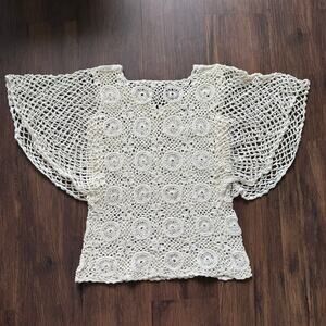 Vintage SK Imports Hand-Crocheted Cotton Bohemian Top – Size M